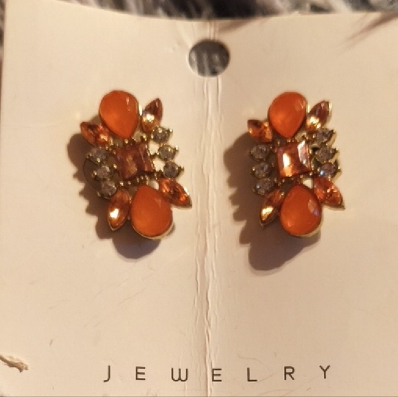 Vibrant Orange Crystal Earrings - Picture 1 of 5